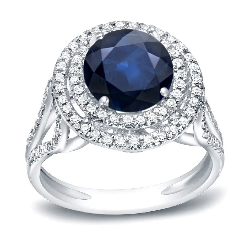 Auriya 14k Gold 1 1/4ct Unique Blue Sapphire Halo Diamond Engagement Ring 1/2ctw H-I, SI1-SI2