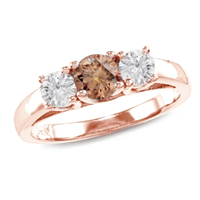 Auriya 1ctw 3 Stone Brown Diamond Engagement Ring 14k Rose Gold