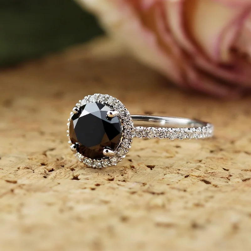 Auriya 18k Gold 2 3/5ctw Halo Black Diamond Engagement Ring