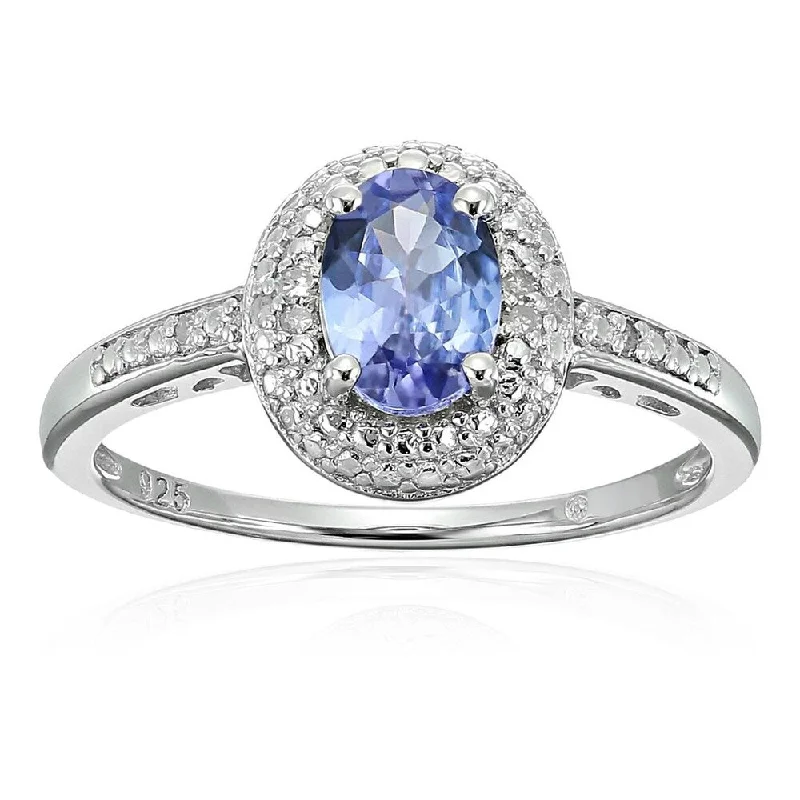 Sterling Silver 3/4 cttw Oval Tanzanite and Diamond Accented Engagement Ring, Size 7