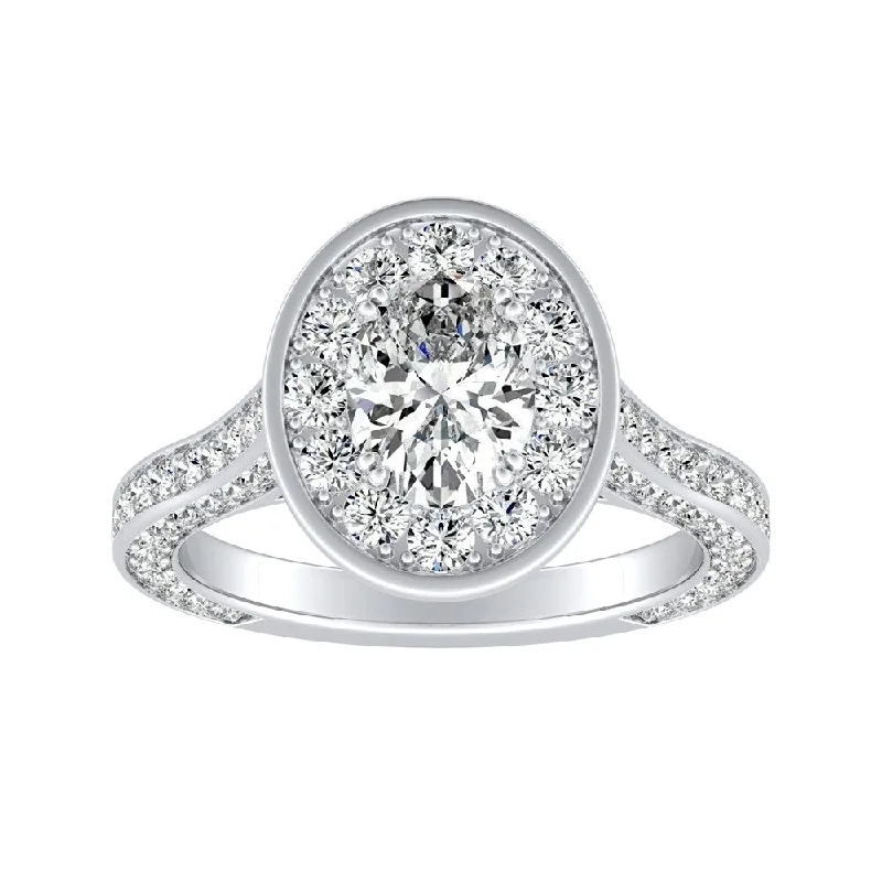 Oval-cut 2 1/4ctw Halo Diamond Engagement Ring Platinum by Auriya