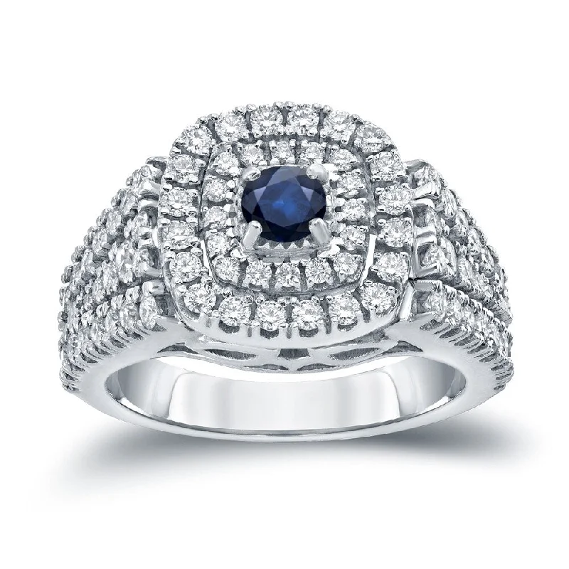 Auriya 1/4ct Round Blue Sapphire and 1ct TDW Diamond Halo Engagement Ring 14k Gold