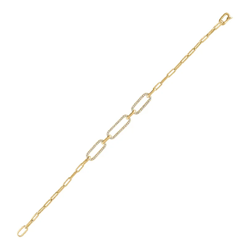 14KT GOLD DIAMOND THREE OPEN RECTANGLE LINK BRACELET