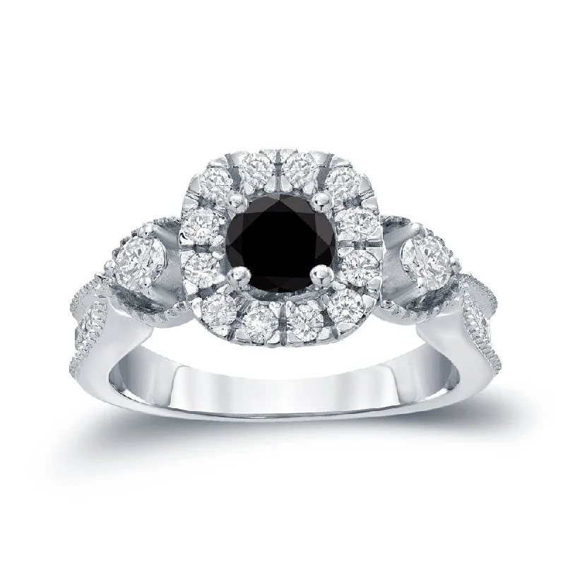 14k Gold Round 1ct TDW Black Diamond with Halo Engagement Ring by Auriya