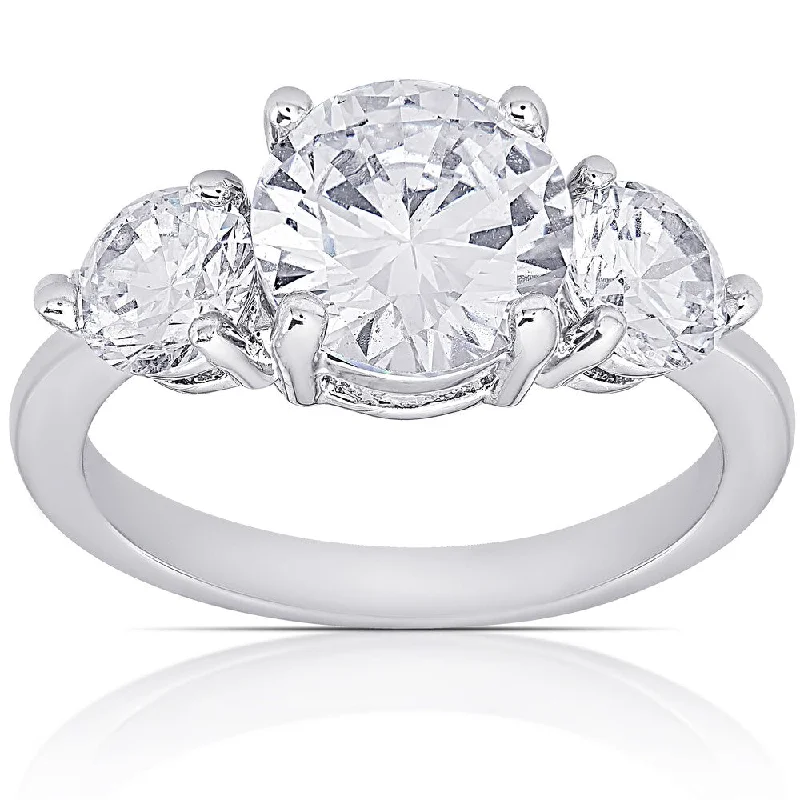 Dolce Giavonna Silver Overlay Cubic Zirconia Three-Stone Engagement Ring