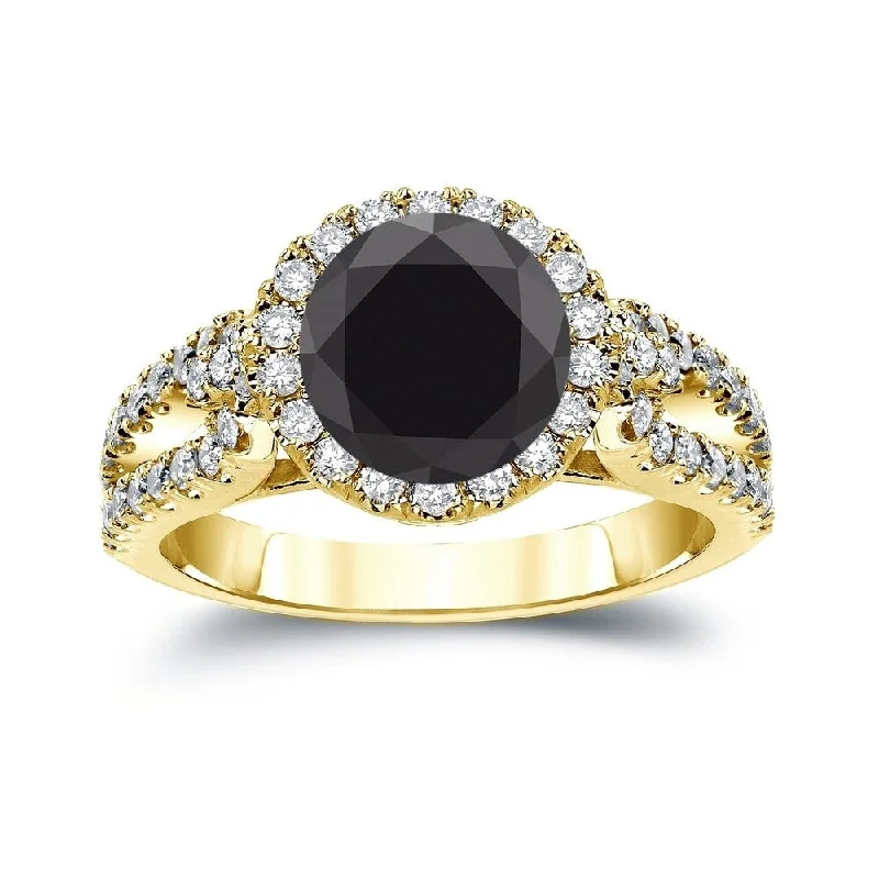 Auriya 14k Gold 2 1/3 carat TW Halo Black Diamond Engagement Ring (H-I, SI2-SI3)