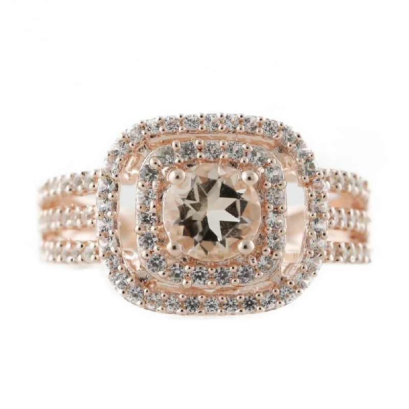 Rose Gold-Plated Morganite and Created White Sapphire Engagement Ring