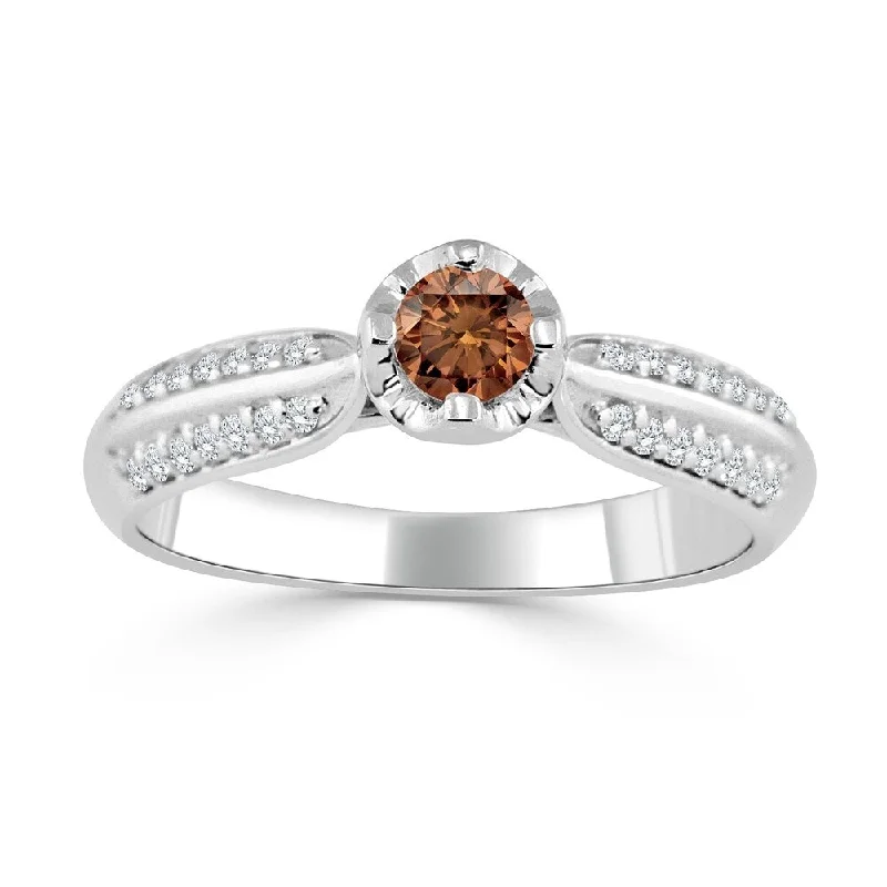 Auriya 14k Gold 1/3ct TDW Round Brown Diamond Engagement Ring