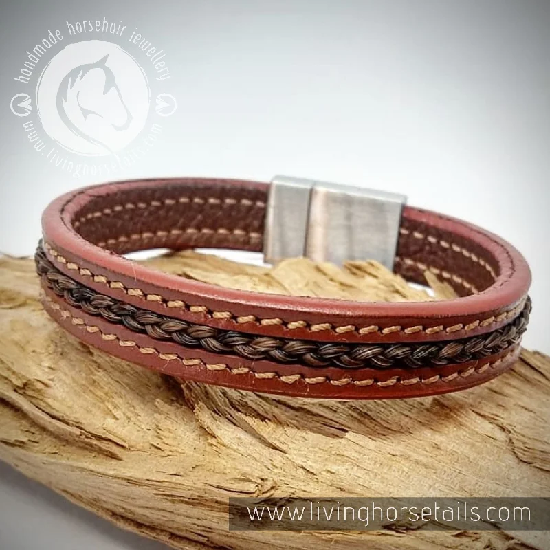 Stitched leather and horsehair men's bracelet