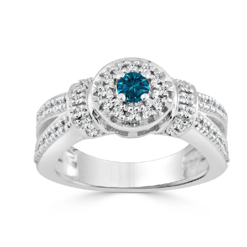 Auriya Contemporary 1/2ctw Halo Blue Diamond Engagement Ring 14K Gold