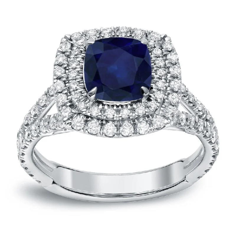 Auriya Cushion-Cut 1 1/4ct Sapphire and 1ct TDW Halo Diamond Engagement Ring 18k White Gold