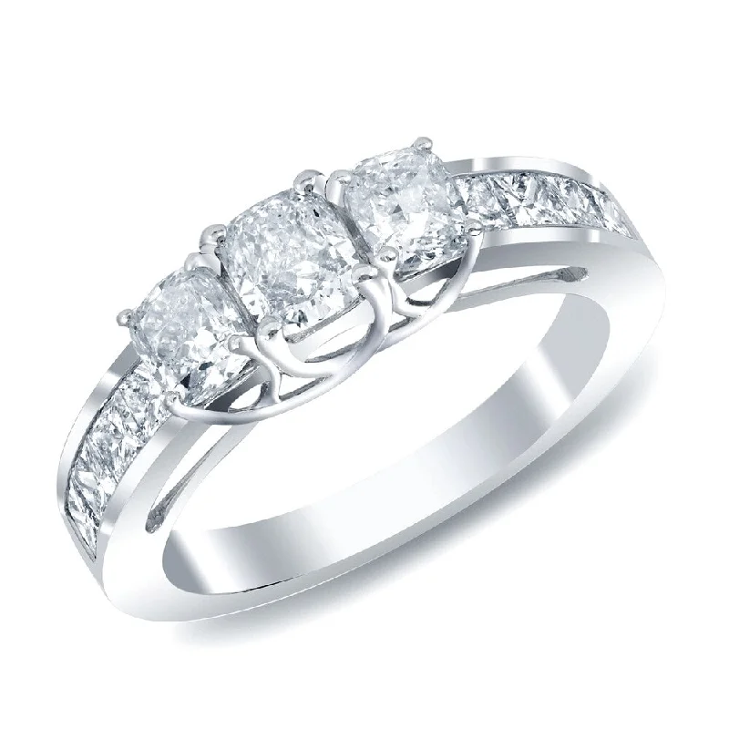 Auriya 14k White Gold 2ct TDW 3-Stone Cushion-cut Diamond Engagement Ring