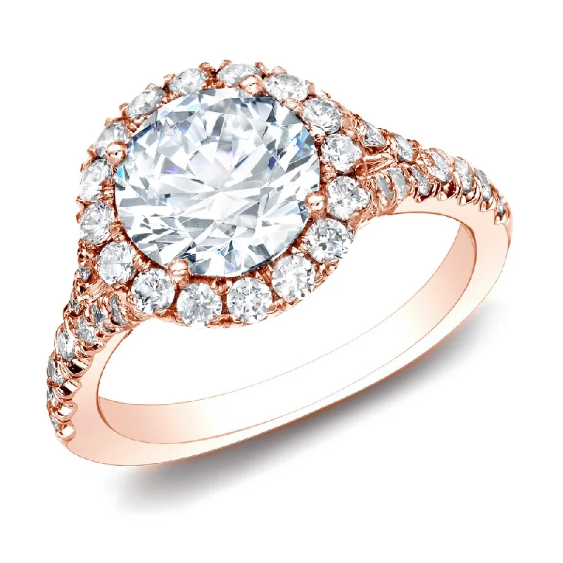 Auriya 14k Rose Gold 1 1/2ctw Round Halo Diamond Engagement Ring