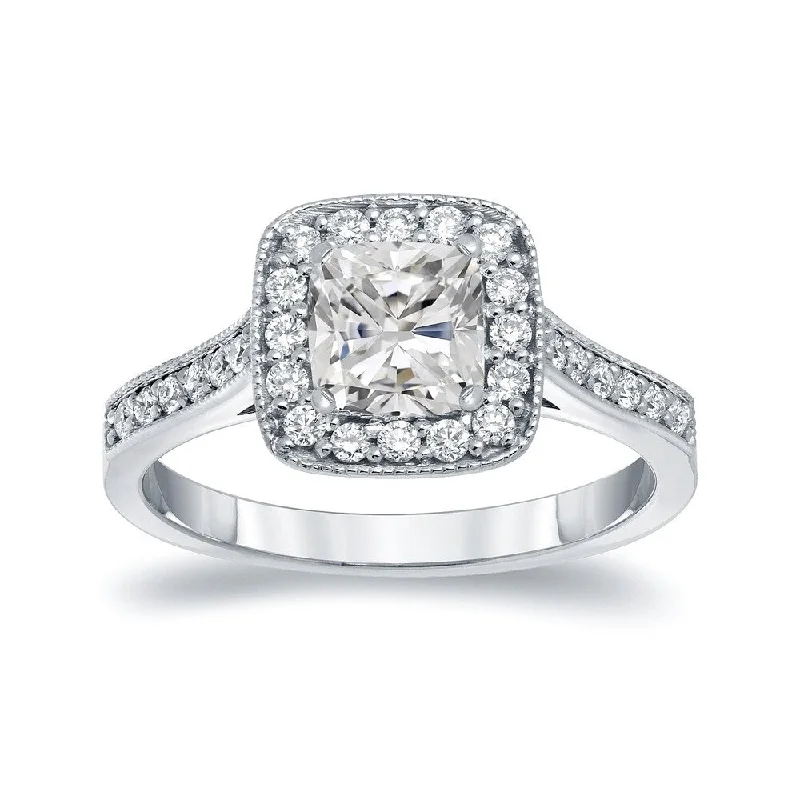 Auriya 14k Gold 1 1/2ctw Vintage Cushion-cut Halo Diamond Engagement Ring Certified (H-I, I1-I2)