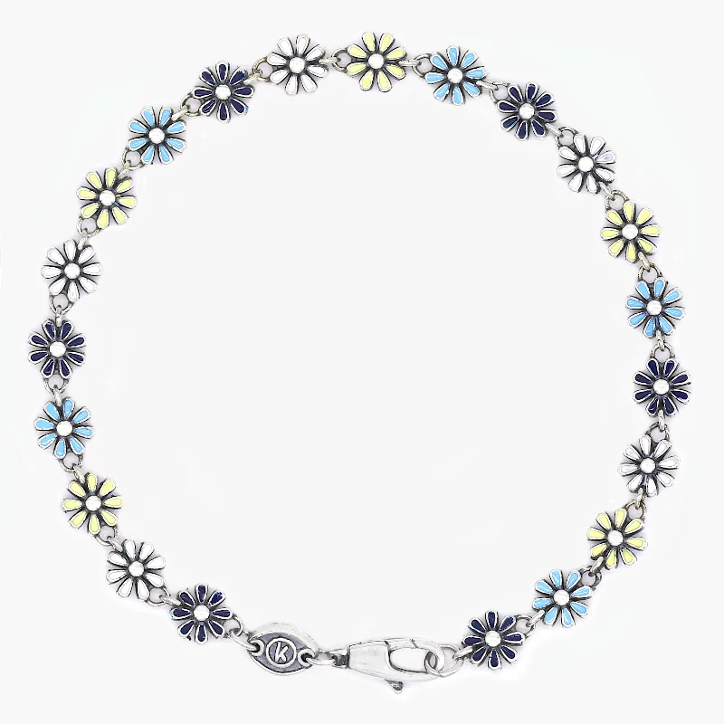 Assorted Daisy Sterling Silver Chain Bracelet