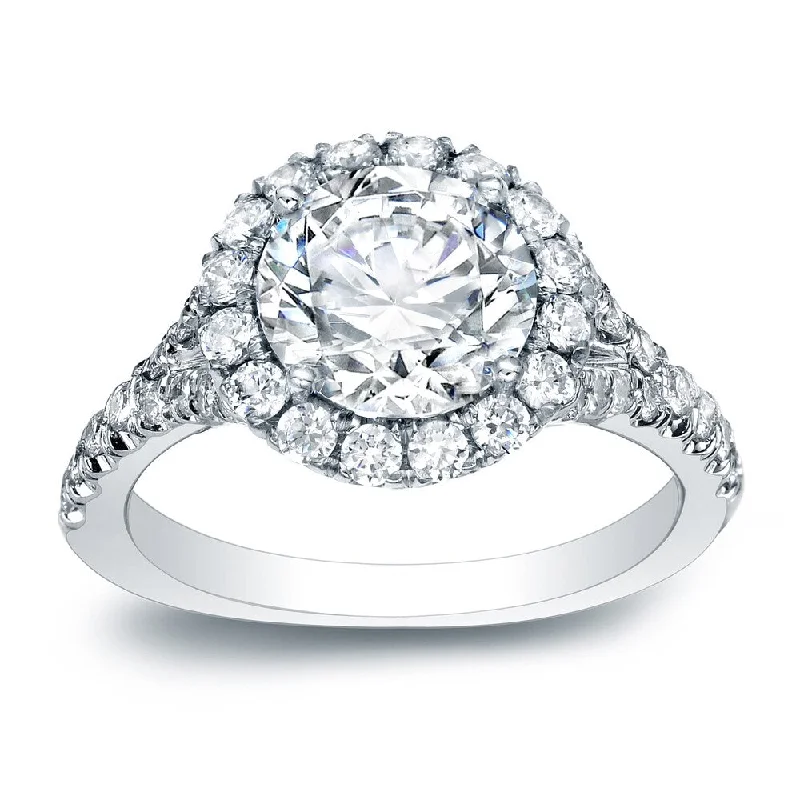 Auriya Platinum 1 1/2ctw Certified Round Halo Diamond Engagement Ring