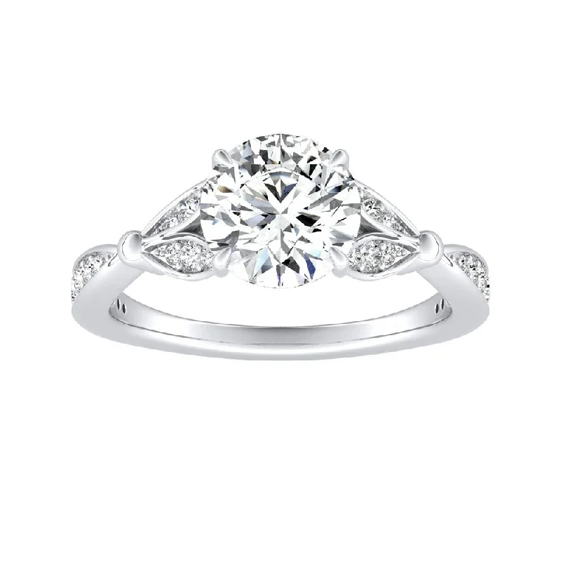 Auriya Vintage Floral 1 1/2ct Round Moissanite and 1/4ctw Diamond Engagement Ring 14K Gold