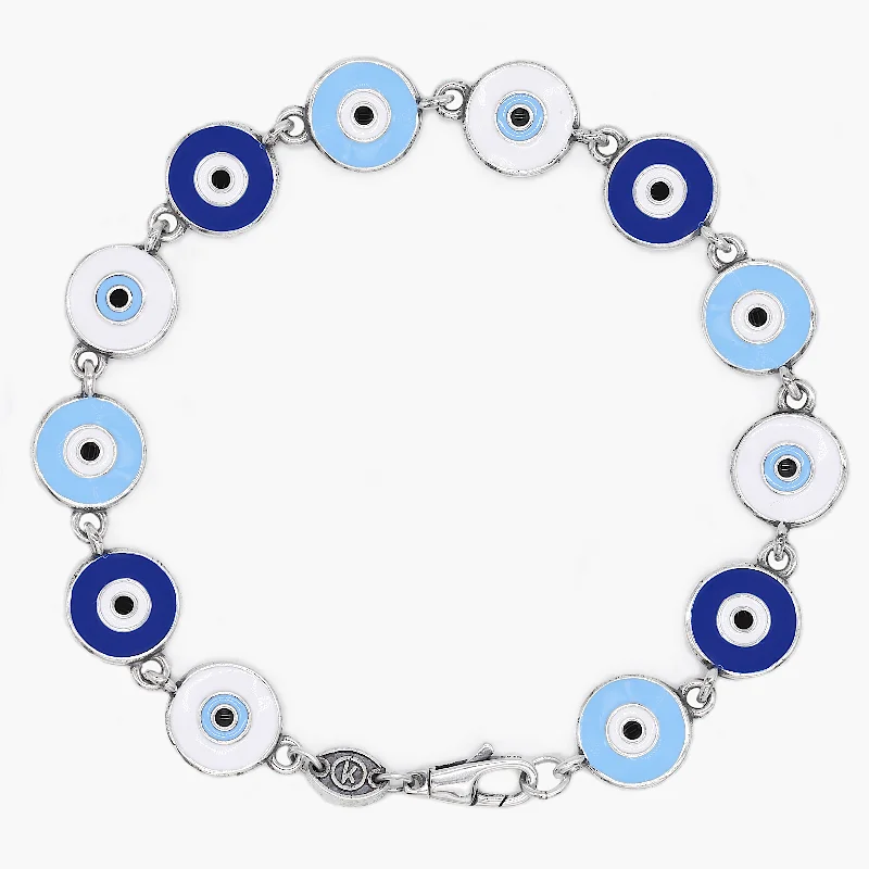 Maxi Multi Evil Eye Charms Sterling Silver Bracelet