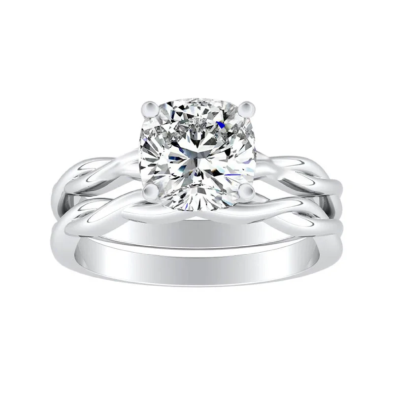 Auriya 1ct Twisted Cushion-cut Moissanite Engagement Ring Set 14k Gold