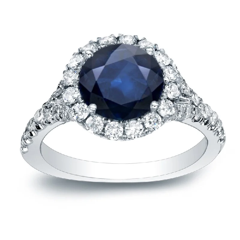 Auriya 14k Gold Round 3/4ct Round Sapphire and 3/4ctw Diamond Halo Engagement Ring (H-I, SI1-SI2)