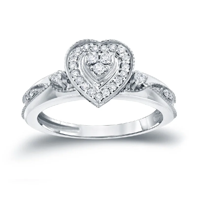 Auriya Heart Shaped Round Diamond Halo Engagement Ring 1/5cttw 14k Gold