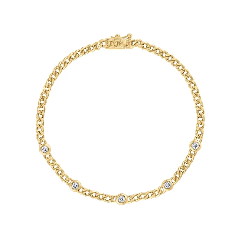 14KT GOLD DIAMOND FIVE BEZEL CURB BRACELET