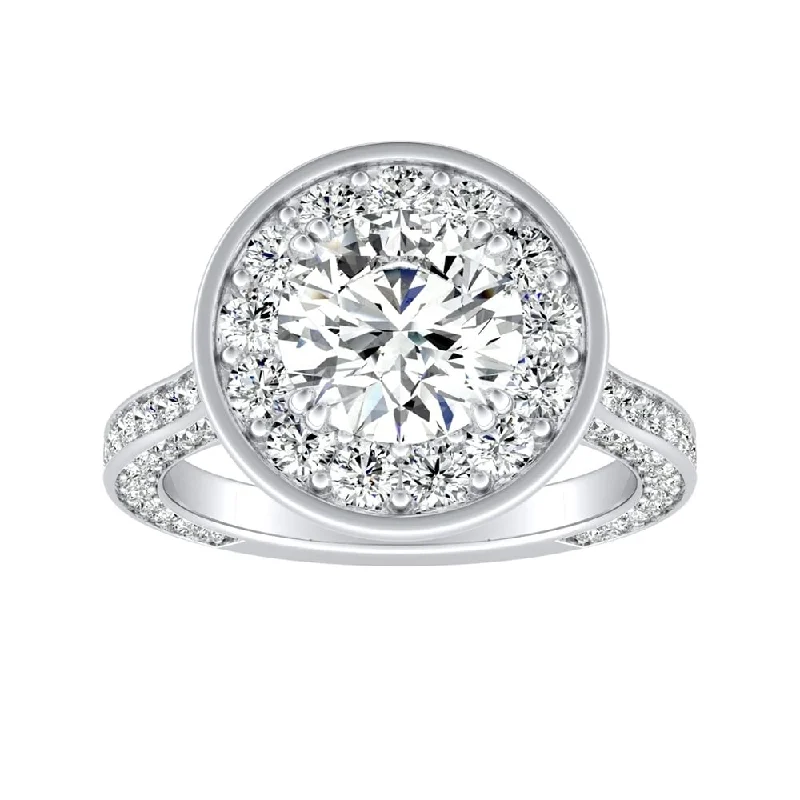 Auriya 14k Gold Round 4ct Moissanite and 1 1/4ctw Diamond Halo Engagement Ring