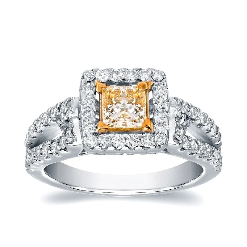 Auriya Platinum 1 2/5ctw Princess-cut Yellow Diamond Engagement Ring (H-I, SI1-SI2)