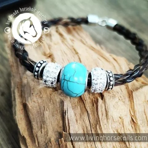 Turquoise and Silver Horsehair Bracelet