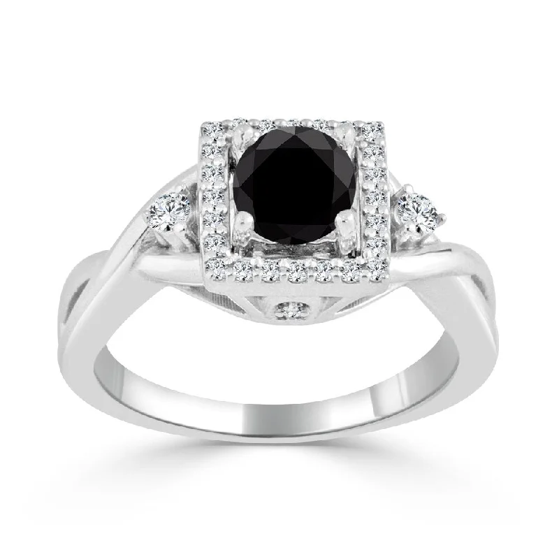 Auriya 14k Gold 3/4ctw Modern Halo Black Diamond Engagement Ring