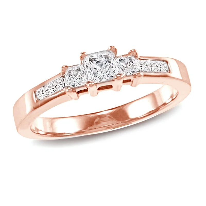 Auriya 1/2ctw 3 Stone Princess-Cut Diamond Engagement Ring 14k Rose Gold (I-J, I1-I2)