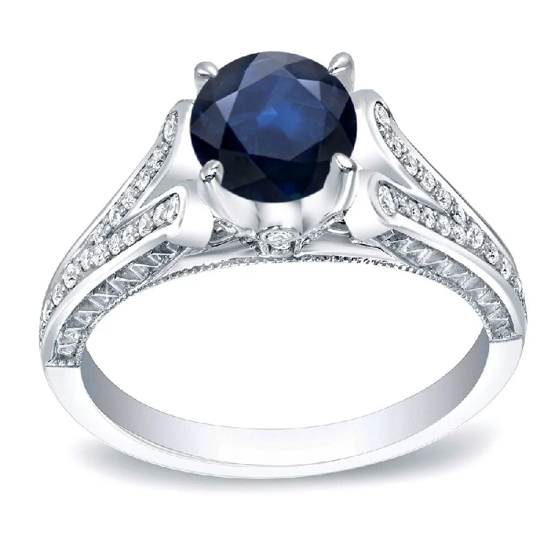 Auriya Vintage 1ct Blue Sapphire and 1/4ct TDW Diamond Engagement Ring 14k Gold (H-I, SI1-SI2)