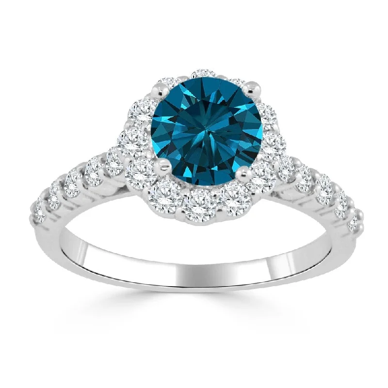 Auriya 14k Gold 1 1/2ct TDW Round Blue Diamond Halo Engagement Ring