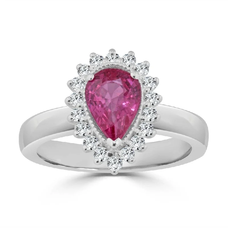 Auriya 1 1/2ct Pear Shaped Pink Sapphire and 1/3ctw Halo Diamond Engagement Ring 14K Gold