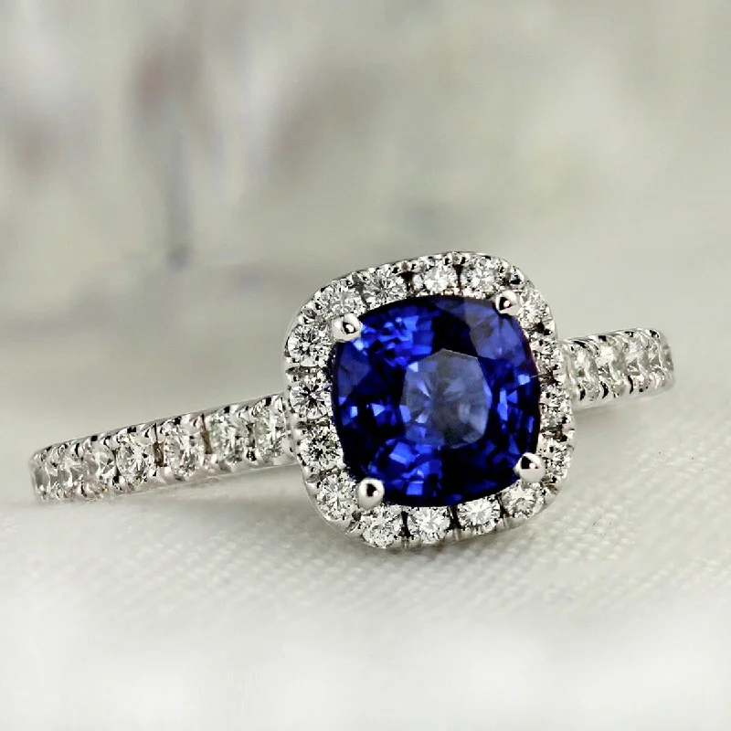 Auriya Platinum 1ct Cushion-cut Blue Sapphire Halo Diamond Engagement Ring 1/2ctw