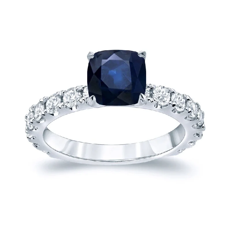 Auriya Platinum 1 1/2 Cushion Blue Sapphire and 1ctw Diamond Engagement Ring