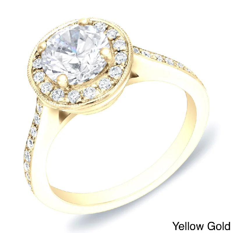 Auriya 14k Gold 1 3/4ctw Round Halo Diamond Engagement Ring Certified