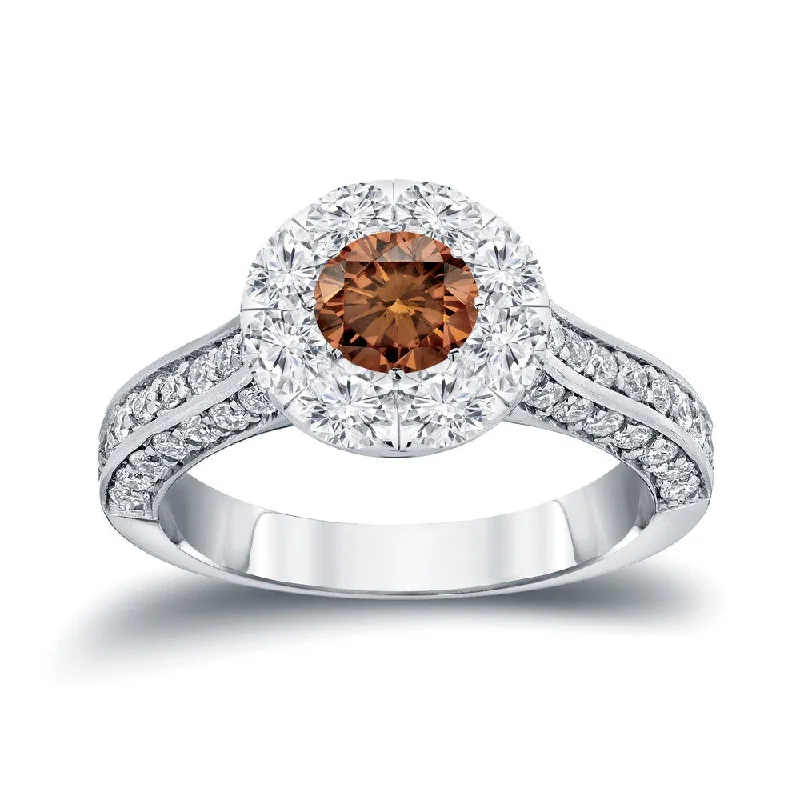 Auriya 1 3/4ctw Brown Diamond Halo Engagement Ring 14k Gold