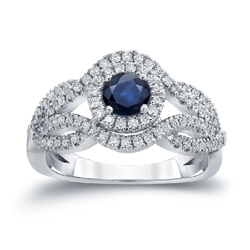 Auriya Infinity 1/2ct Round Blue Sapphire and 1/2ct TDW Diamond Halo Engagement Ring 14k Gold