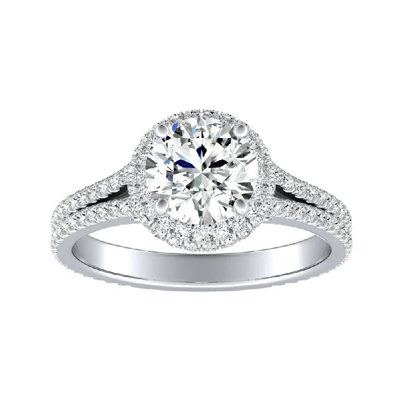 Auriya Round Double Edged 2ct Moissanite and 1/2ct TDW Halo Diamond Engagement Ring 14k Gold