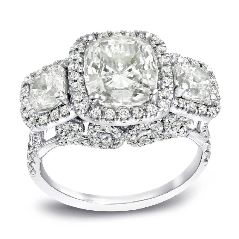 Auriya 18k Gold 5 carat TW Unique Cushion-cut Halo Diamond Engagement Ring Certified (K-L, VS1-VS2)