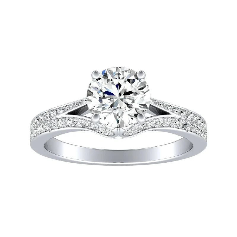 Auriya 14k Gold Round 4ct Moissanite and 1/3ctw Diamond Engagement Ring