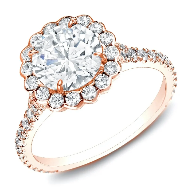 Auriya 14k Rose Gold 1 1/2ctw Round Halo Diamond Engagement Ring (H-I, SI1-SI2)