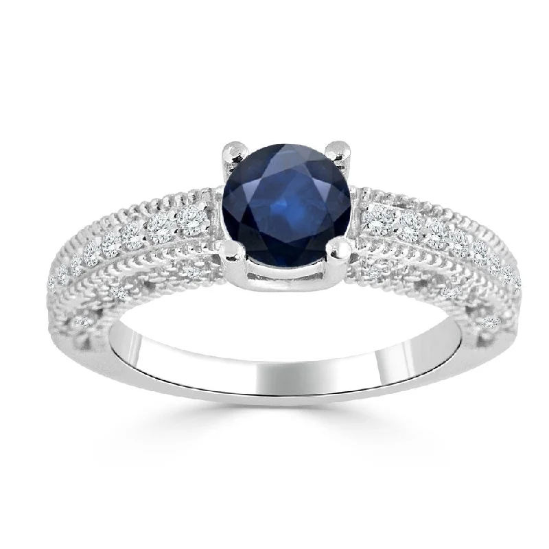 Auriya Vintage 3/4ct Blue Sapphire and 1/3ctw Diamond Engagement Ring 14K Gold