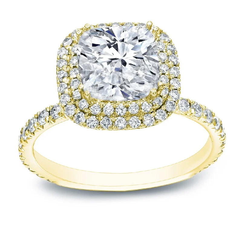 Auriya 18k Gold 3ctw Cushion-cut Halo Diamond Engagement Ring Certified (J-K, VS1-VS2)