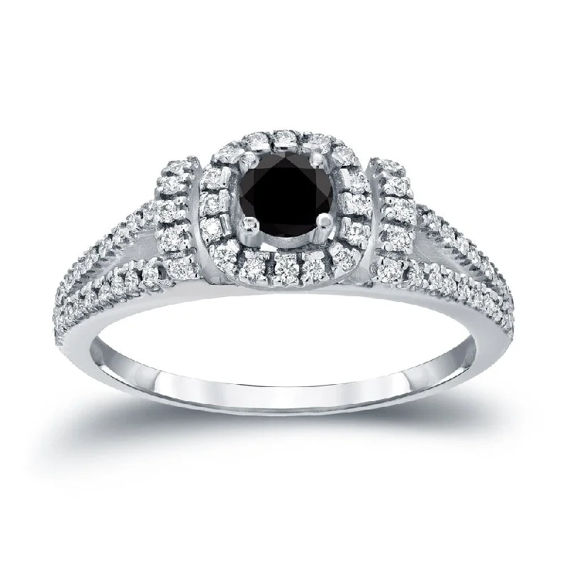 Auriya 14k Gold 1/2ctw Halo Black Diamond Engagement Ring