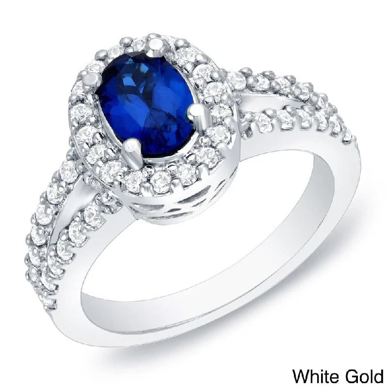 Auriya 1ct TDW Sapphire Oval and 3/5ct TDW Diamond Halo Engagement Ring 14k Gold