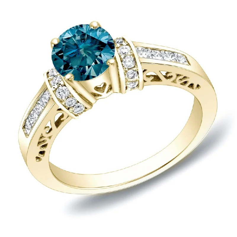 Auriya 1 1/4ctw Round Blue Diamond Engagement Ring with Heart Cut-Out 14k Gold