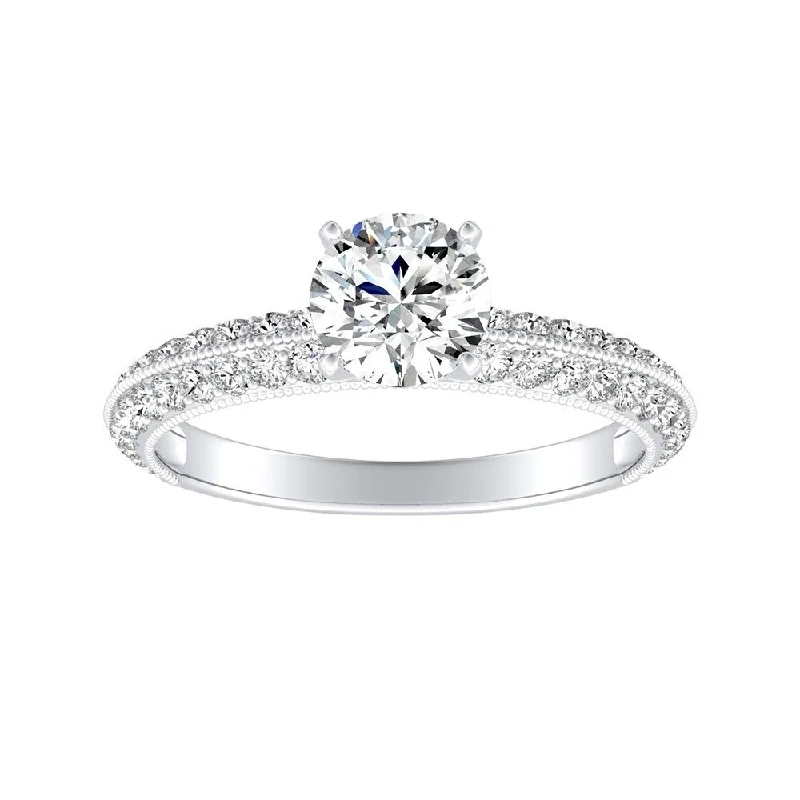 Auriya Vintage 1/2ct Round Moissanite and 3/8ctw Diamond Engagement Ring 14K Gold