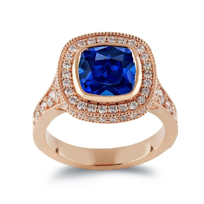 Auriya 14k Gold 3 1/2ct Vintage Cushion-cut Sapphire Halo Diamond Engagement Ring 1 3/8ctw (H-I, SI1-SI2)